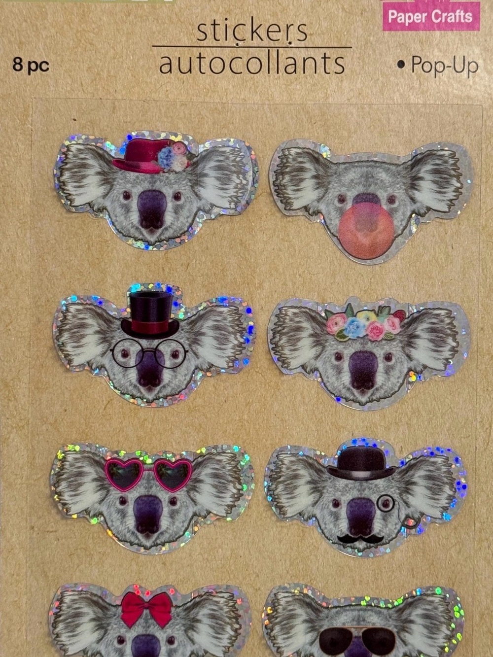 Kids Koala Pop-Up Stickers - Holographic Silver Accents